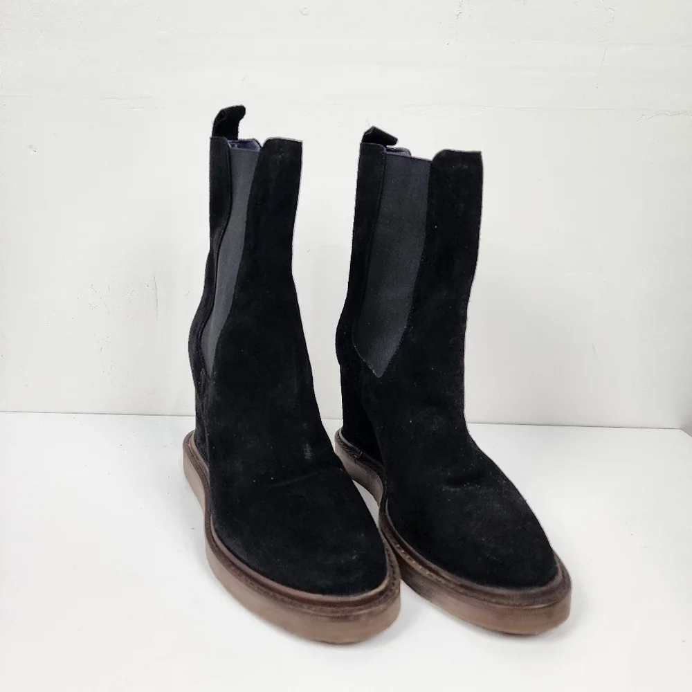 Vintage Foundry Co Black Suede Elizabeth Wedge Ankle Boots, Size 7.5 New Nwob